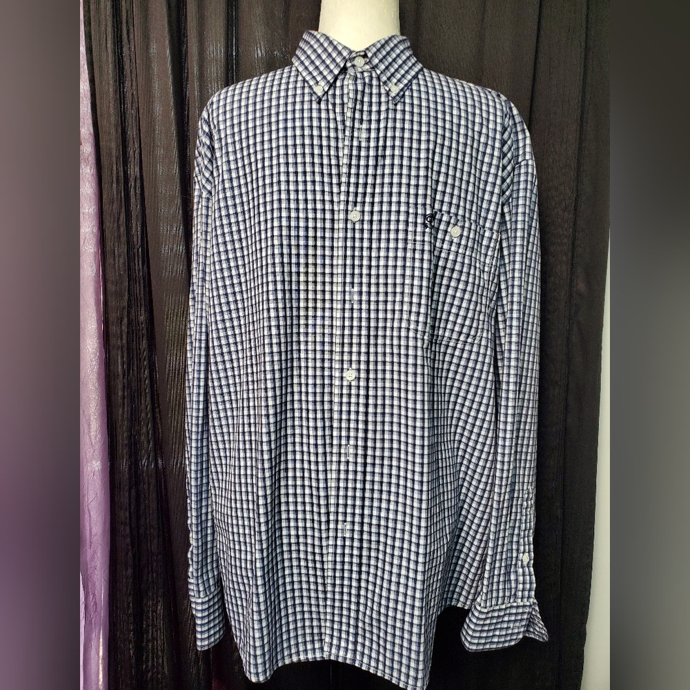 Gunnison Creek Outfitters Navy & White Plaid Long Sleeve Button Down Shirt